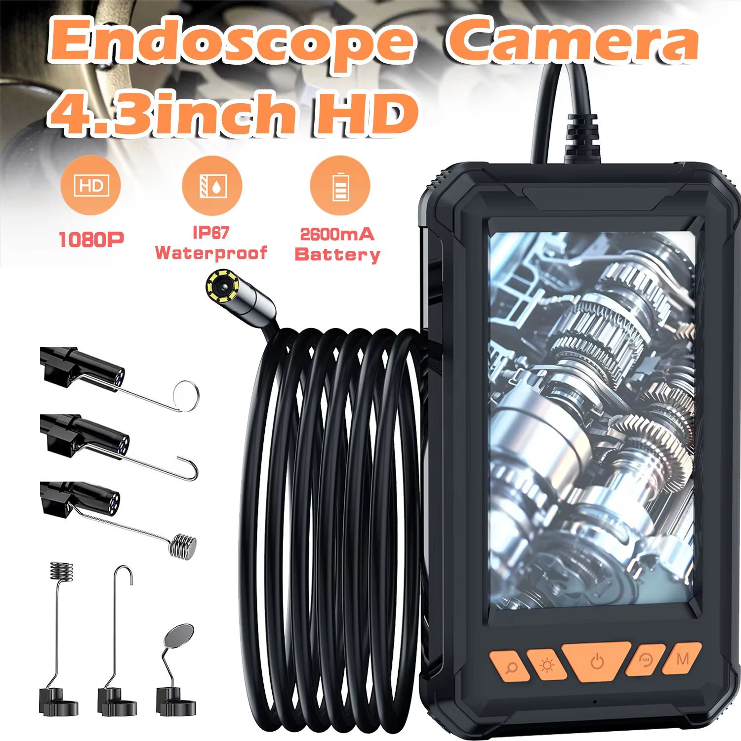 Industrial 1080P Waterproof Endoscope Camera – 8 mm Pipe & Automotive Inspection with Built-In Screen