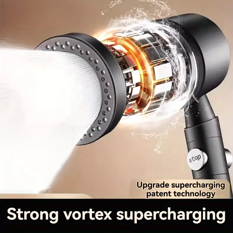High Pressure Water Saving Filter Shower Head With Spray Modes Handheld Design One Button Stop Bath 1