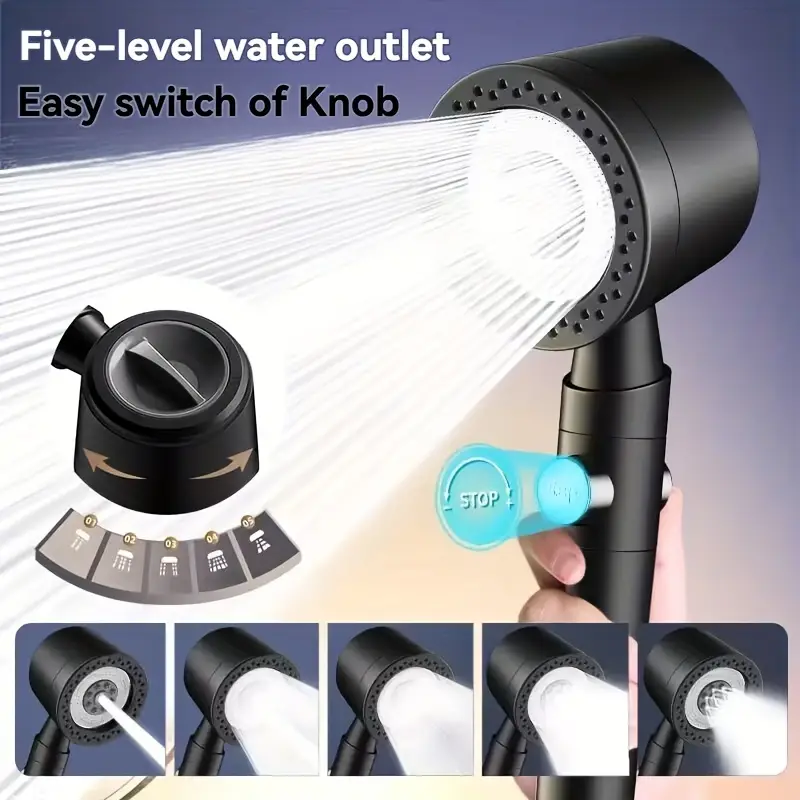 High Pressure Water Saving Filter Shower Head With Spray Modes Handheld Design One Button Stop Bath 2
