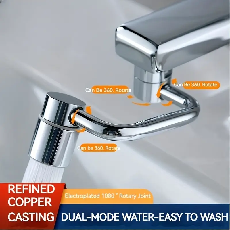 Swivel Kitchen Faucet Extender Stainless Steel Universal Splashproof Dual Mode Sink Attachment With 2