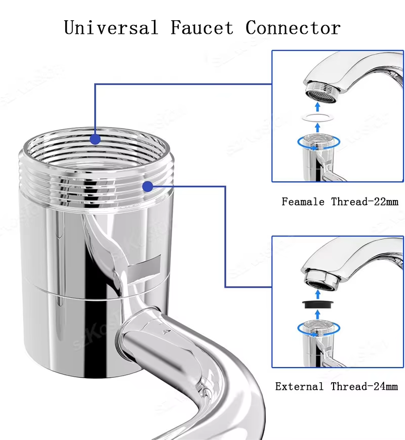 Swivel Kitchen Faucet Extender Stainless Steel Universal Splashproof Dual Mode Sink Attachment With 4