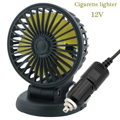 12V/24V USB Car Fan with Cigarette Lighter Plug, Portable, Adjustable Big Wind Mini Fan for All Vehicles