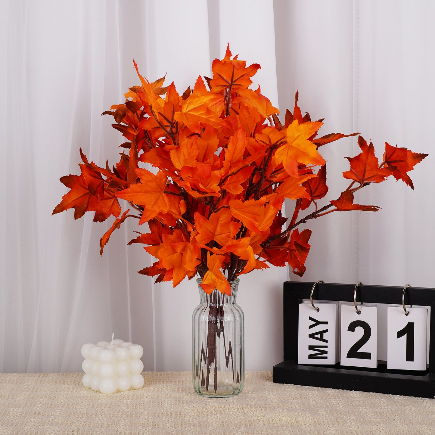 Fall Artificial Maple Leaf Flowers Bouquet, Fake Plant for Home Room Decor, Wedding, Party Decoration, Garden Vase
