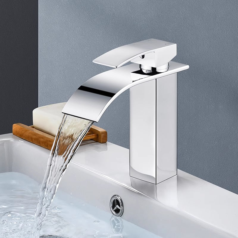 Premium Bathroom Copper Core Waterfall Stainless Steel Basin Faucet Kitchen Wash Basin Hot and Cold Dual Control Faucet