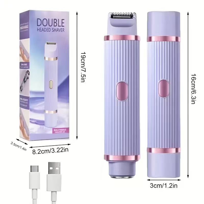2-in-1 Womens Electric Shaver Trimmer, Portable Wet, Dry Hair Remover for Eyebrows, Face, Legs, Armpits