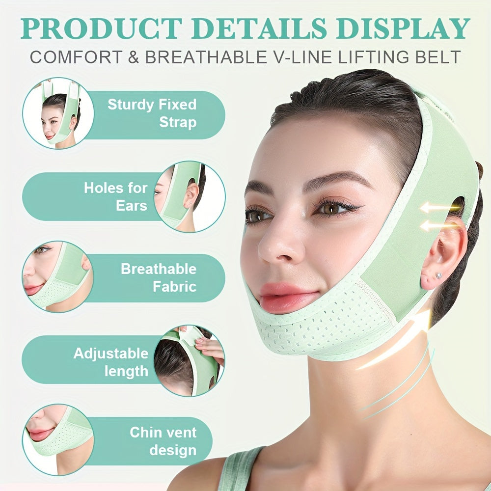 Reusable V Face Lift Bandage, Double Chin Reducer with Soft, Adjustable, Breathable Fabric for Anti-Sagging, Sleep
