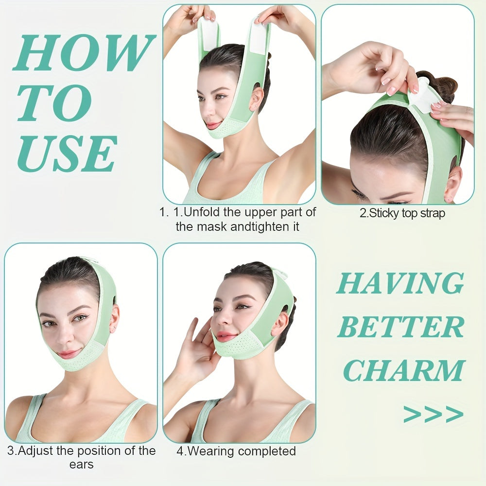 Reusable V Face Lift Bandage, Double Chin Reducer with Soft, Adjustable, Breathable Fabric for Anti-Sagging, Sleep