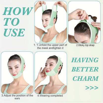 Reusable V Face Lift Bandage, Double Chin Reducer with Soft, Adjustable, Breathable Fabric for Anti-Sagging, Sleep