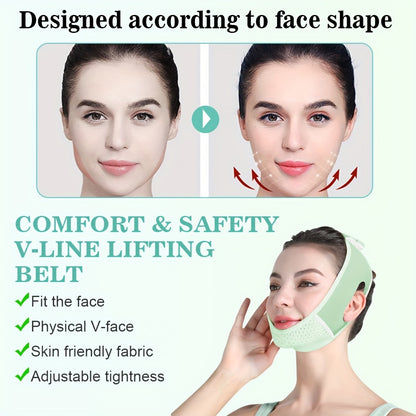 Reusable V Face Lift Bandage, Double Chin Reducer with Soft, Adjustable, Breathable Fabric for Anti-Sagging, Sleep
