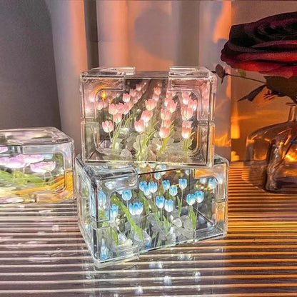 Creative DIY Tulip Flower Sea Cube Night Light Kit, 3D Romantic Gift for Girlfriend, Couples