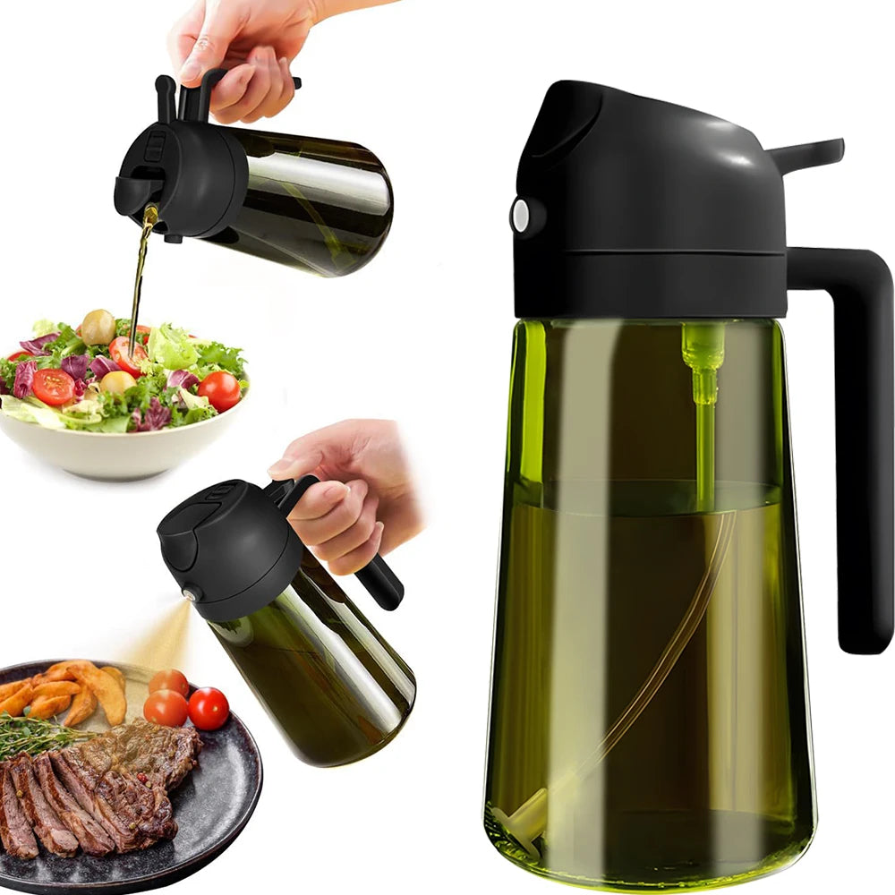 470ML Light-Blocking Dark Oil Sprayer for Cooking, 2-in-1 Olive Oil Dispenser & Mister Bottle in Dark Green Glass