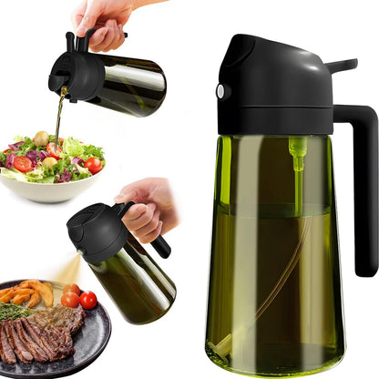 470ML Light-Blocking Dark Oil Sprayer for Cooking, 2-in-1 Olive Oil Dispenser & Mister Bottle in Dark Green Glass