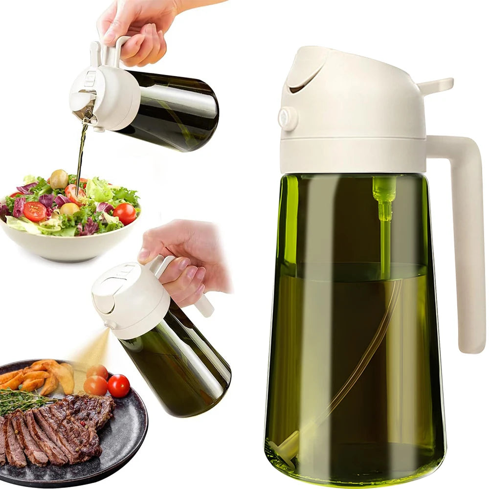 470ML Light-Blocking Dark Oil Sprayer for Cooking, 2-in-1 Olive Oil Dispenser & Mister Bottle in Dark Green Glass