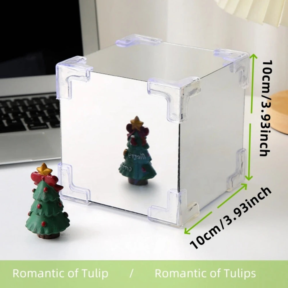 DIY Tulip Mirror Cube Lamp, Handmade Craft Night Light with Simulation Flowers for Bedroom, Birthday Gift Home Decor