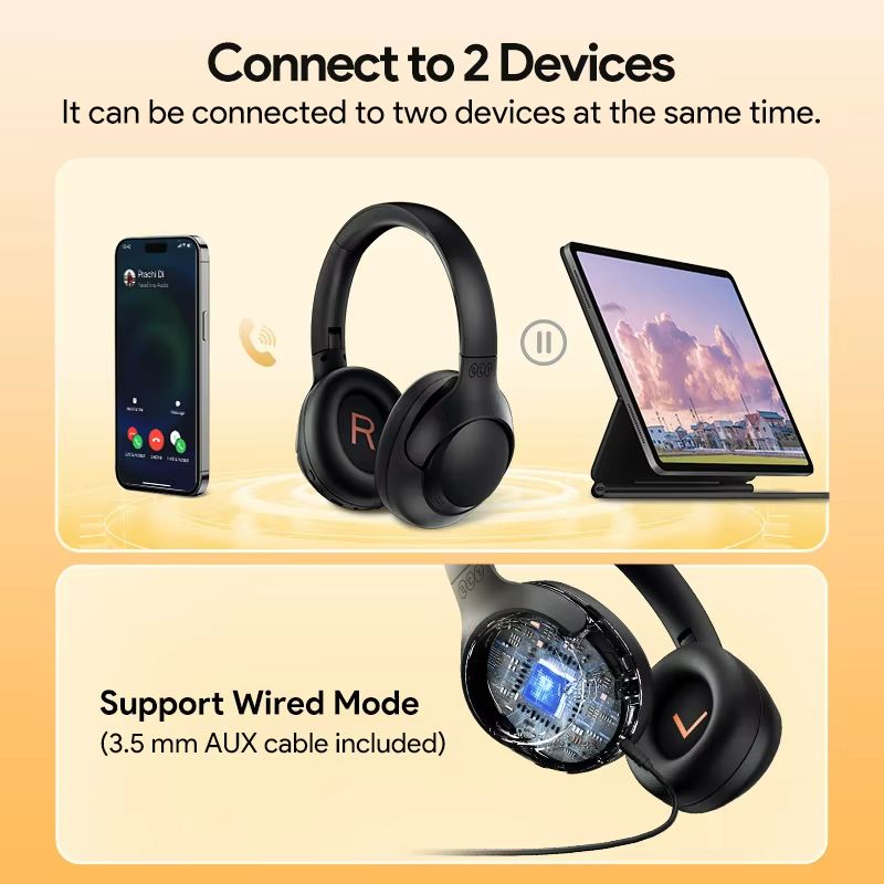 QCY H3 ANC Wireless Headphones  43dB Active Noise Cancelling Bluetooth 54 OverEar Headset With HiRe 5
