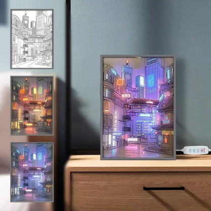 LED City Night View Wall Light – HD Light Painting with USB Dimming for Romantic Home Decor