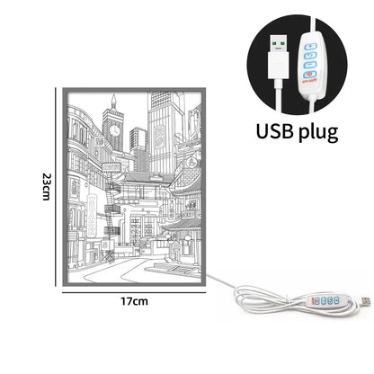 LED City Night View Wall Light  HD Light Painting With USB Dimming For Romantic Home Decor 6