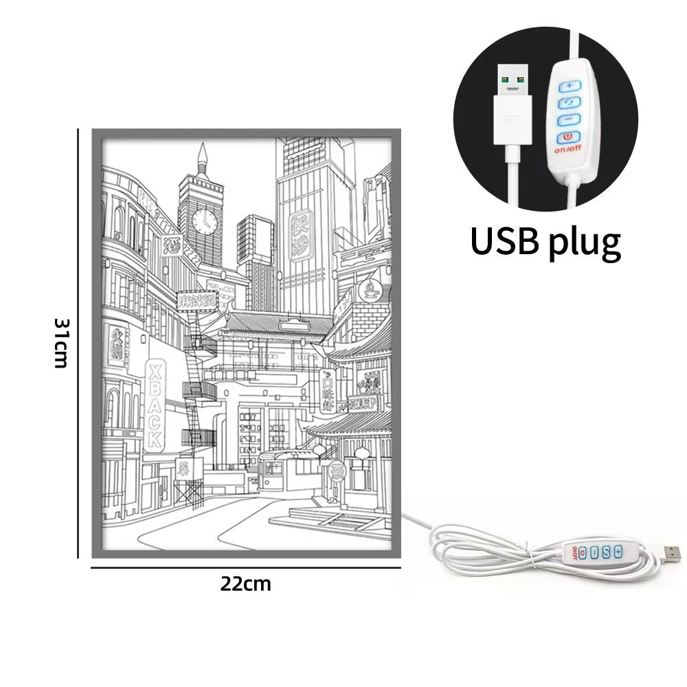 LED City Night View Wall Light  HD Light Painting With USB Dimming For Romantic Home Decor 7