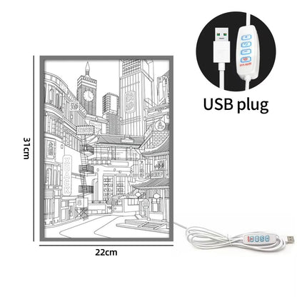 LED City Night View Wall Light  HD Light Painting With USB Dimming For Romantic Home Decor 7