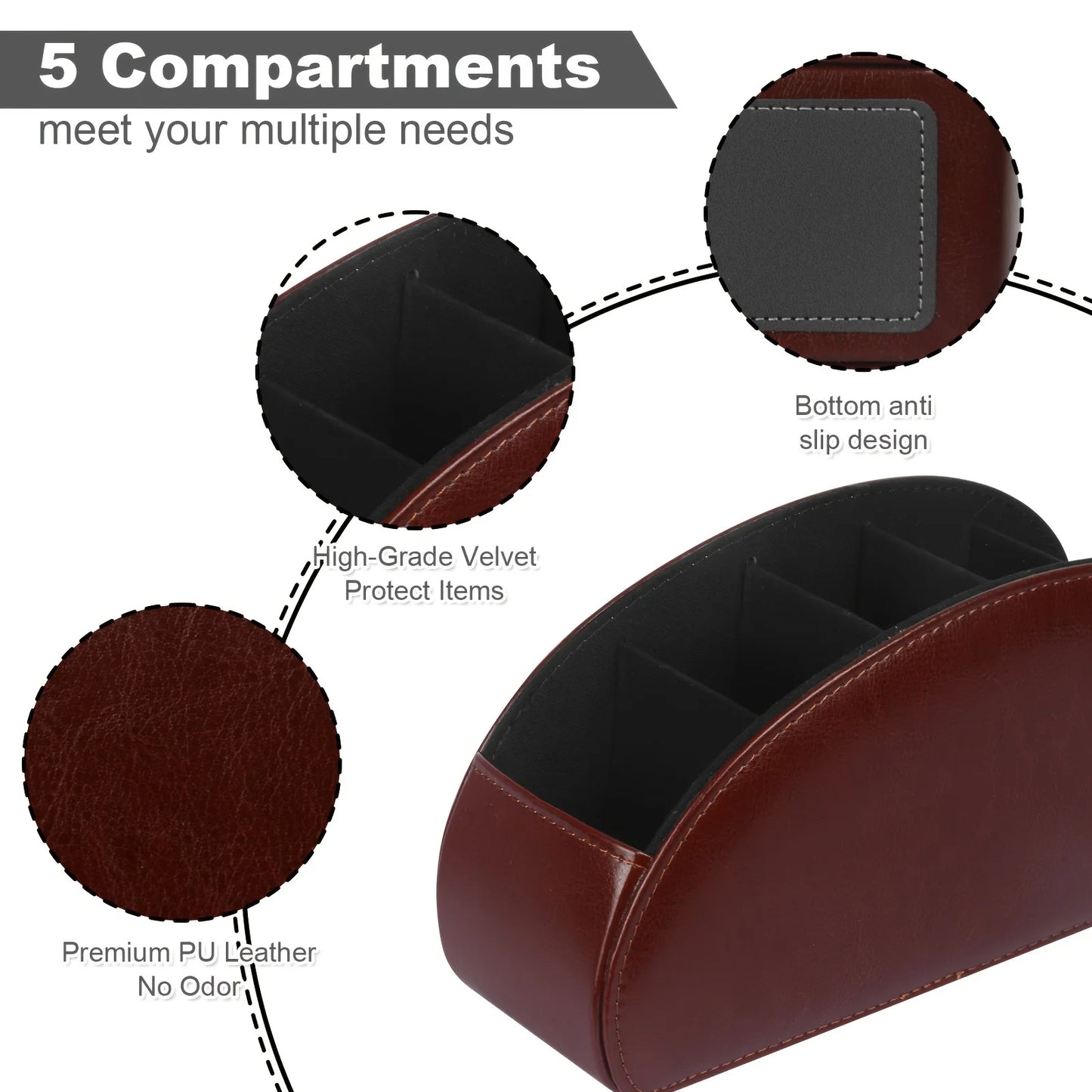 Premium Leather Remote Control Holder With Compartments Remote Control Box Desktop Organizer For Me 5