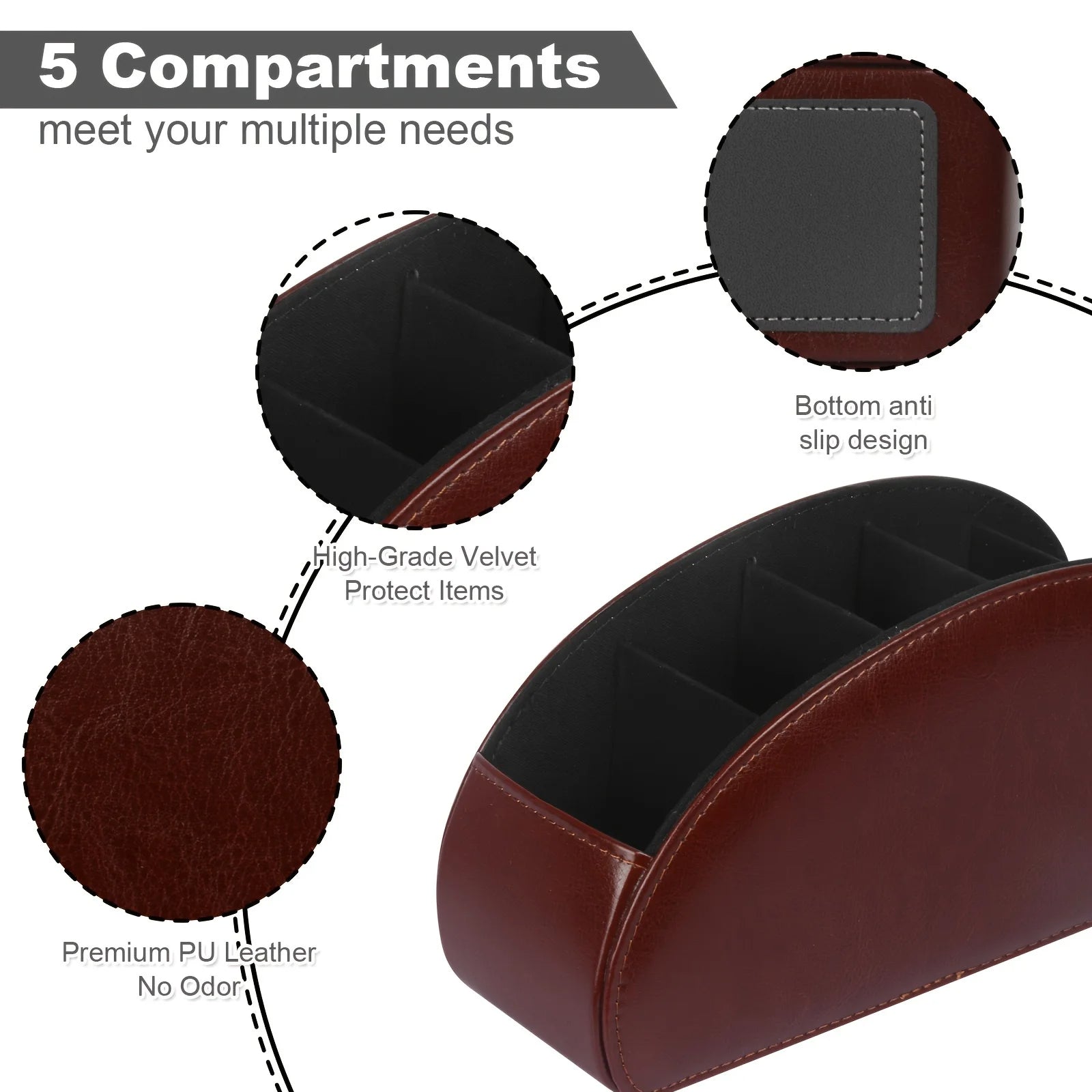 Premium Leather Remote Control Holder With Compartments Remote Control Box Desktop Organizer For Me 5