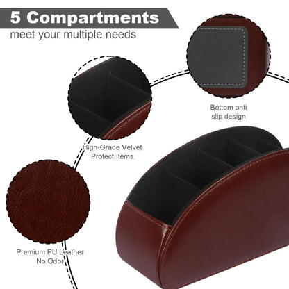 Premium Leather Remote Control Holder With Compartments Remote Control Box Desktop Organizer For Me 5