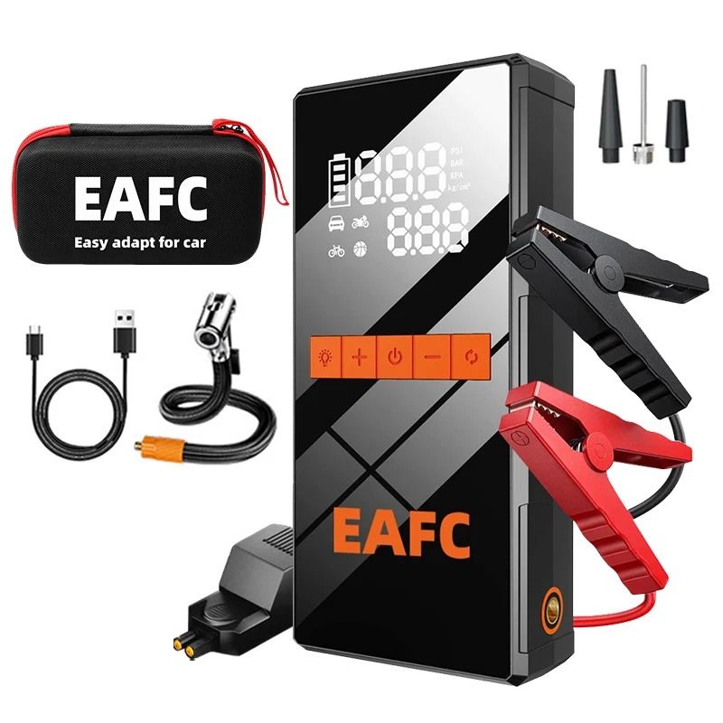 12V Car Jump Starter 4 in 1 Portable Tire Inflator Air Compressor Power Bank with Fast Charging