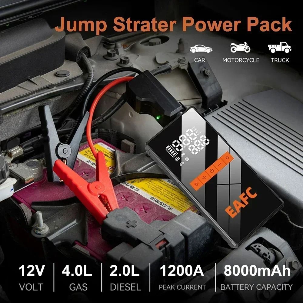 12V Car Jump Starter 4 In 1 Portable Tire Inflator Air Compressor Power Bank With Fast Charging 1