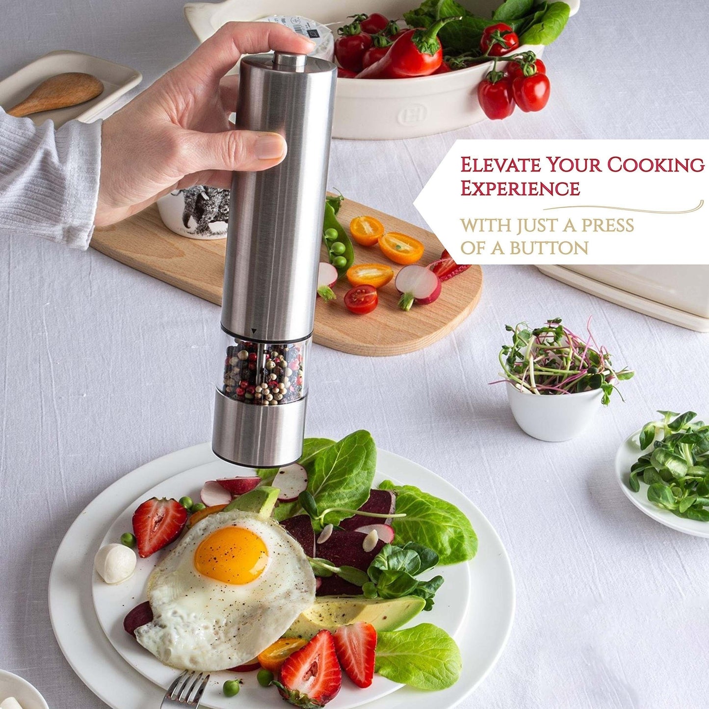 Electric Salt Pepper Grinder Set One Handed Operation Stainless Steel Spice Mill With LED Light Adj 1