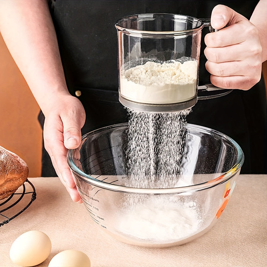 Semi-Automatic Flour Sifter with Hand Press Design Transparent Flour Sieve, Non-Stick Baking Tool for Effortless Kitchen