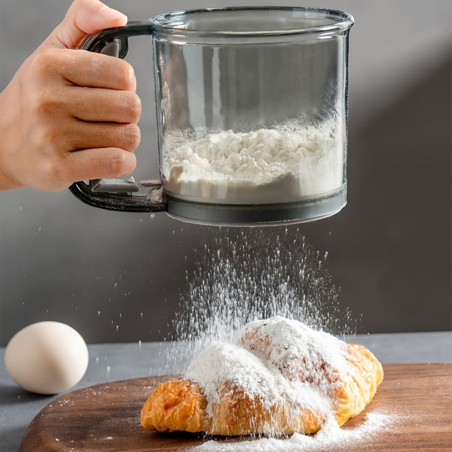 Semi-Automatic Flour Sifter with Hand Press Design Transparent Flour Sieve, Non-Stick Baking Tool for Effortless Kitchen