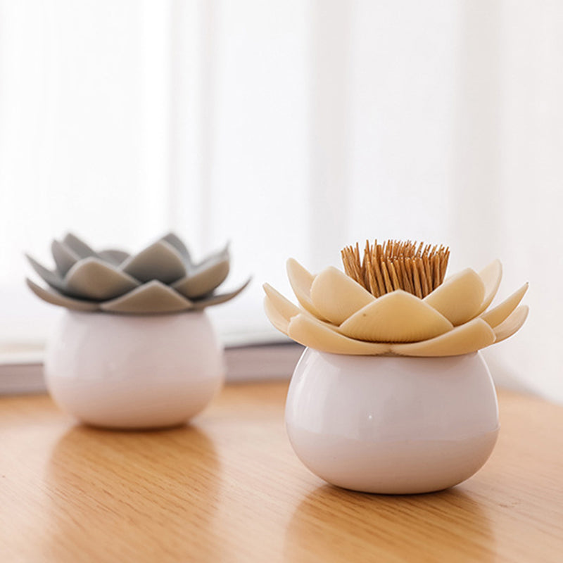 Lotus Shape Qtip Holder Cotton Swab Storage Box With Lid Multipurpose Toothpick Holder Bathroom Org 4