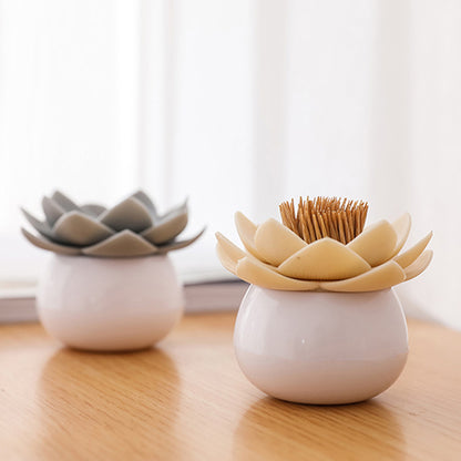 Lotus Shape Qtip Holder Cotton Swab Storage Box With Lid Multipurpose Toothpick Holder Bathroom Org 4