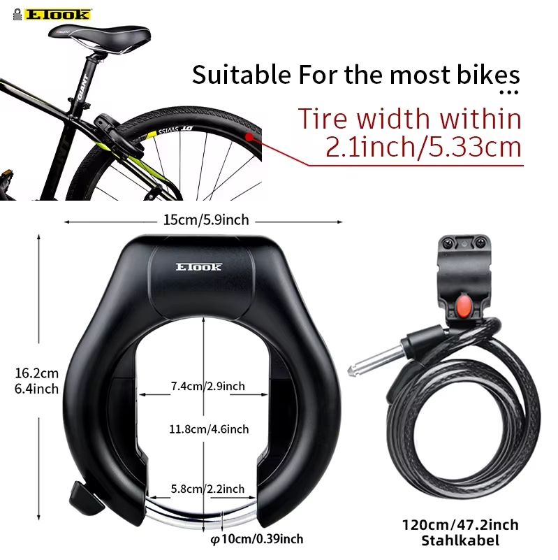 ETOOK HeavyDuty Bike Lock  AntiTheft Hardened Steel Horseshoe Lock For Road And Mountain Bicycles 2