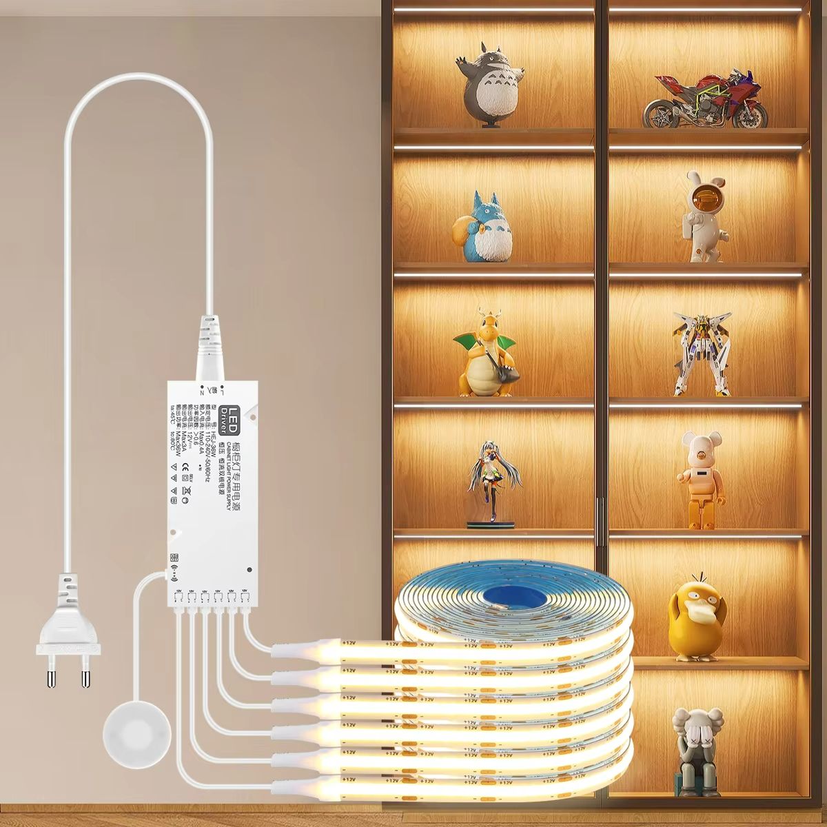 Smart COB LED Strip Light with Touch Sensor – 320 LEDs/m Dimmable Wood Penetrable Lighting for Kitchen & Home Decor