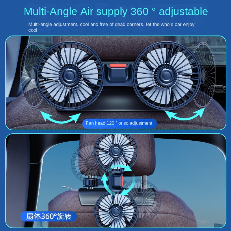 Dual Head Car Fan Speed Car Seat Back Cooling Fan USB Rechargeable Rotatable Neck Cooler for Summer Driving Comfort