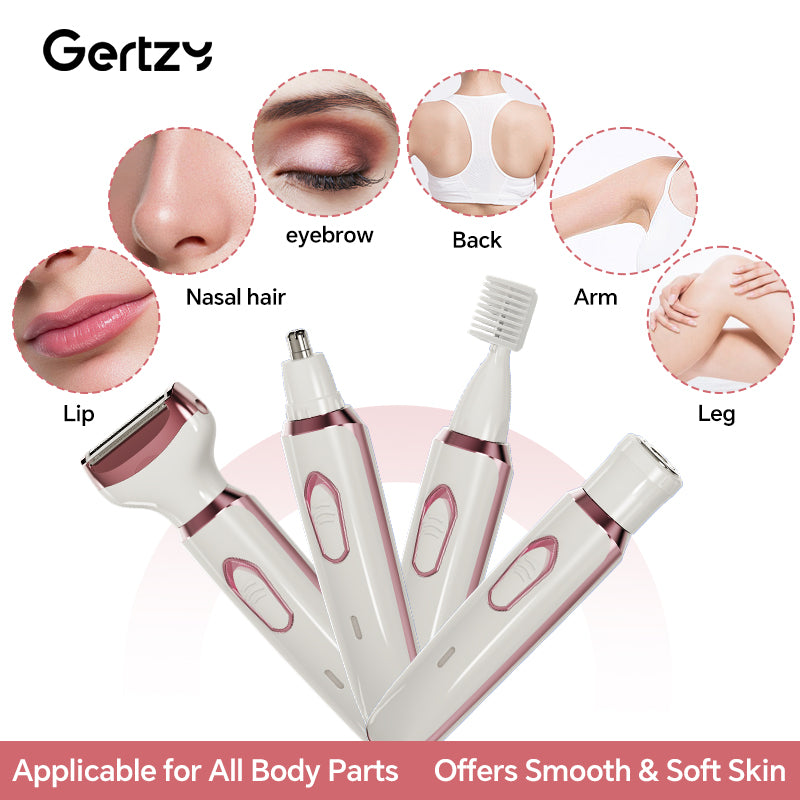 4-in-1 Rechargeable Electric Razor for Women, All-in-One Painless Grooming Kit for Face, Nose, Legs, Underarm & Bikini,