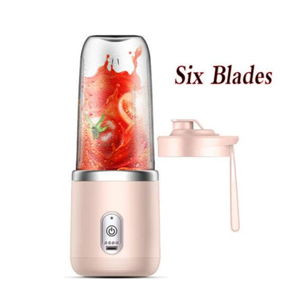 Personal Electric Mini Bottle Juicer, Portable Fruit Juice Blender USB 6 Blade Cup Machine for Summer Smoothies, Shakes