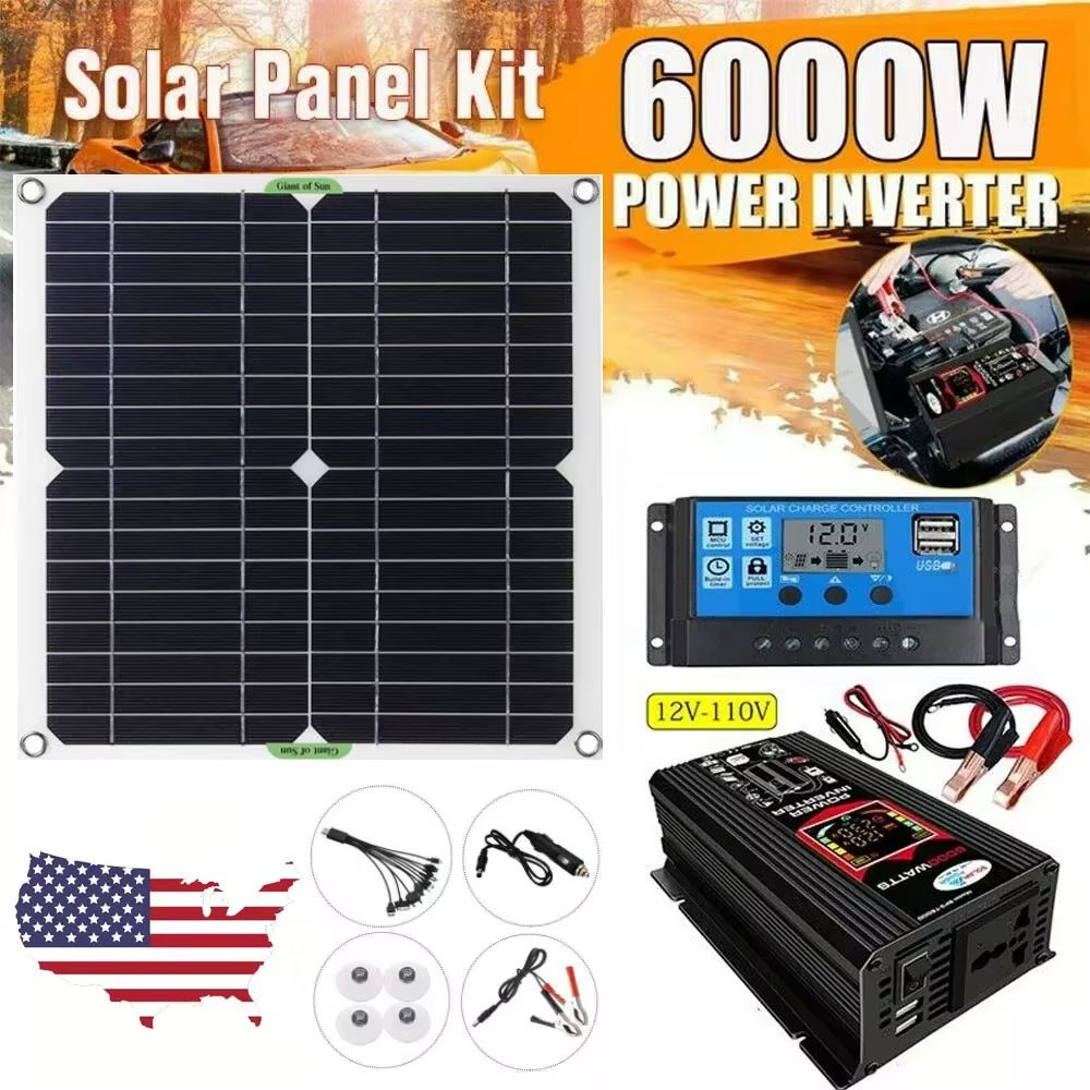 6000W Solar Inverter and Panel Kit – 12V Battery Charger with 100A Controller for Home, RV, and Off-Grid Power