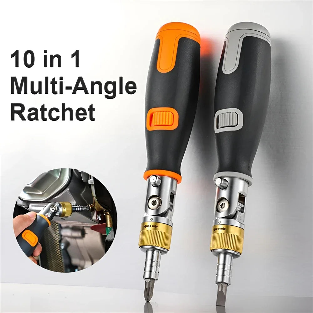 10 in 1 Multi Angle Ratchet Screwdriver, Portable Adjustable Repair Tools, Hidden Bit Magazine, Bidirectional Set