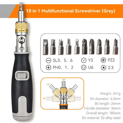 10 In 1 Multi Angle Ratchet Screwdriver Portable Adjustable Repair Tools Hidden Bit Magazine Bidire 6