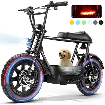Electric Scooter With Seat For Adults 16 Inch Fat Tire All Terrain Commuter Ebike With Basket 1