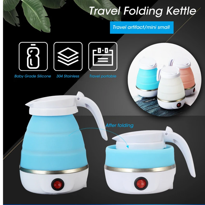 220V 0.6L Mini Folding Kettle, 600W Portable Silicone Electric Kettle for Travel & Home, Fast Boil Water Heater