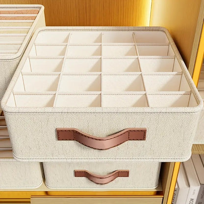 Closet Storage Box with Dividers, Fabric Drawer Organizers for Underwear Socks Bras, Foldable Wardrobe Shelf Organizer