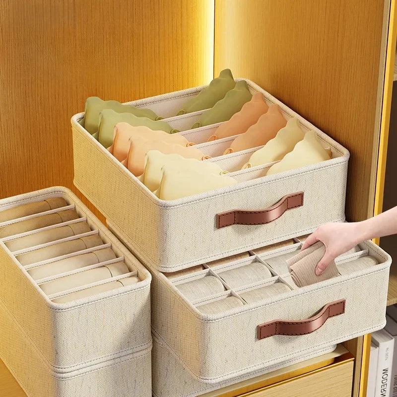 Closet Storage Box with Dividers, Fabric Drawer Organizers for Underwear Socks Bras, Foldable Wardrobe Shelf Organizer