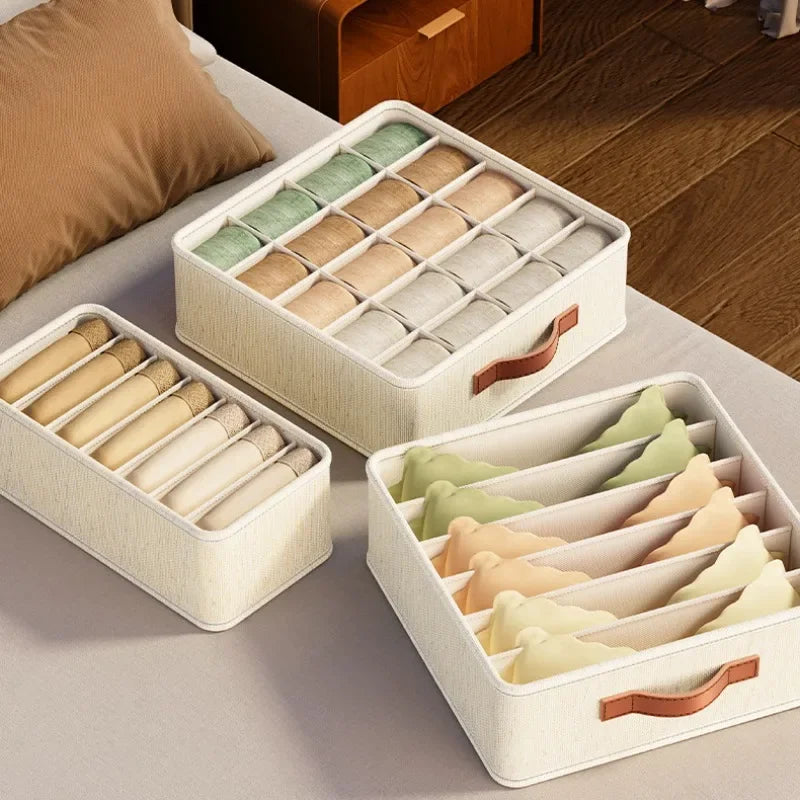 Closet Storage Box with Dividers, Fabric Drawer Organizers for Underwear Socks Bras, Foldable Wardrobe Shelf Organizer