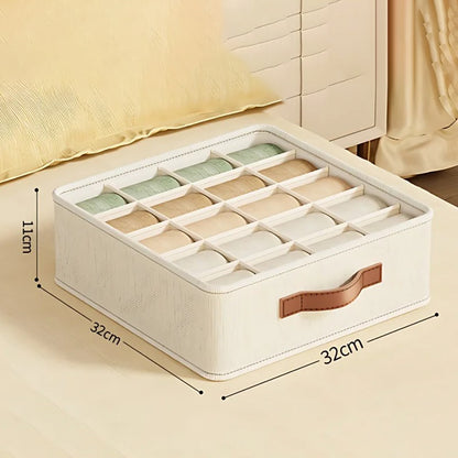 Closet Storage Box with Dividers, Fabric Drawer Organizers for Underwear Socks Bras, Foldable Wardrobe Shelf Organizer