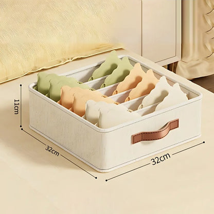 Closet Storage Box with Dividers, Fabric Drawer Organizers for Underwear Socks Bras, Foldable Wardrobe Shelf Organizer