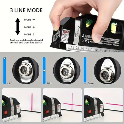 Multipurpose Laser Level Kit, Easy to Use Cross Line Laser Tool with Standard Level & Measure Tape Ruler