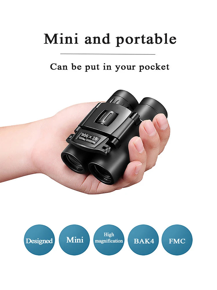 HD Zoom Portable Powerful Binoculars Long Range BAK4 Telescope Jumelles Folding Low Light Binoculars for Hunting,